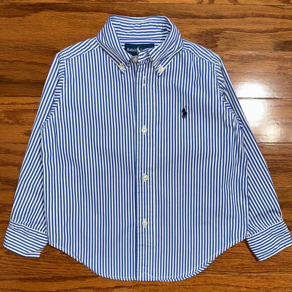 Ralph Lauren Boys Navy Striped Button Down Long Sleeve Blake Shirt Size 2/2T - Picture 6 of 12